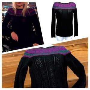 Lauren Ralph Lauren Fairisle Peplum Sweater | Color: Black/Purple Size XS